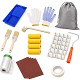 35PCS Farbroller Set, Malerrolle Set aus Mikrofaser & Schwamm, inkl. Streichen Zubehör wie Pinsel, Abdeckband & Tragetasche, Farbroller Klein für Wand, Tür, Heimwerker