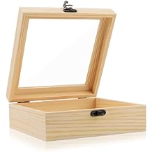 Nsmykhg Wooden Box,Wooden Storage Box,Rectangle Unfinished Pine Wood Display Case Natural Wood with Hinged Lid and Front Clasp for DIY Craft Art, Jewelry 7 x 7 x 2.8 In