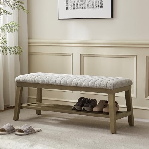 VKNOW Upholstered Entryway Shoe Bench with Storage