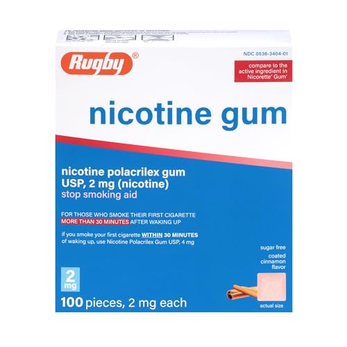 Rugby Polacrilex 2mg Nicotine Gum - Cinnamon Flavor, Quit Smoking and Vaping Aid, Sugar-Free,100 Count (1 Pack)