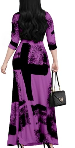 Image of Women's Church Maxi Wrap V Neck 3 /4 Sleeve Tie Waist Plus Size Long Dress | Flattering wrap V-neck design enhances curves. High elastic tie waist accentuates the slimmest part, hides tummy.