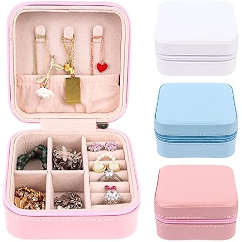 Mcree 3 Pack PU Leather Small Jewelry Box Travel Jewelry Box Small Jewelry Organizer Portable Mini Travel Jewelry Organizer Display Storage Box For Rings Earrings Necklaces Gifts for Women Girls Cover