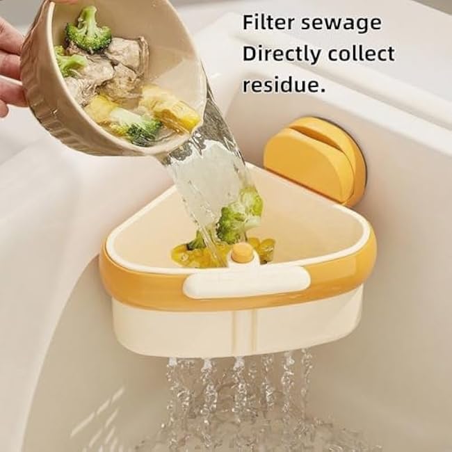 Food Waste Catcher for Sink Kitchen Sink Caddy Suction Cup Corner Sink Strainer Food Waste Catcher Caddy Suction Cup, Plastic Material, One-Touch Drainage (Green)