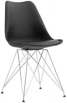 Silla Toronto (SU), cromada, Polipropileno Color a Elegir, cojín del Mismo Color. (Negro)