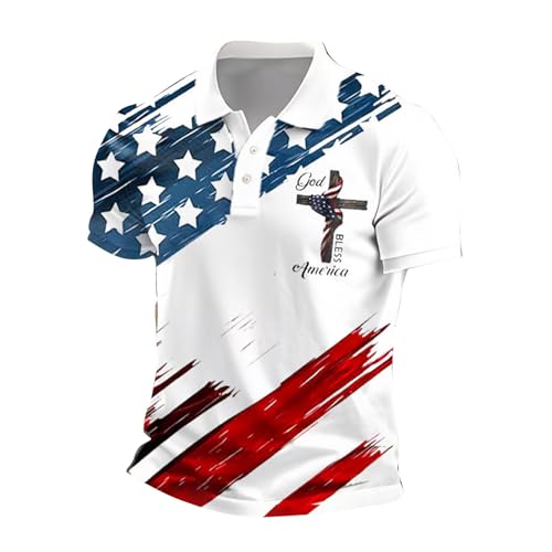 Christian Polo Shirts for Men Vintage Cross American Flag Patriotic Golf T-Shirts 4th of July USA Flags Tee Tops miniatura 1
