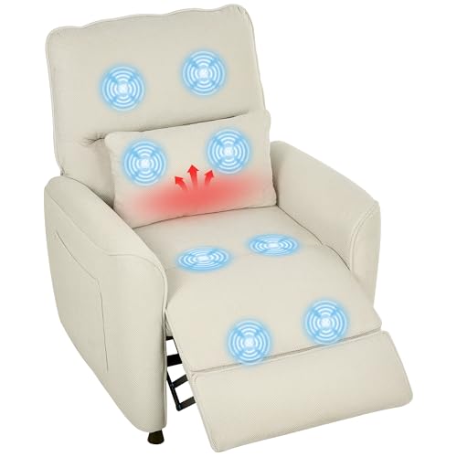 HOMCOM Sillón Relax Reclinable Eléctrico, con Calor Lumbar y Masaje Vibración, Sillón Masaje Relax, Motor Silencioso, Función de Memoria, Bolsillos Laterales, Almohada, Control Remoto con USB, Crema