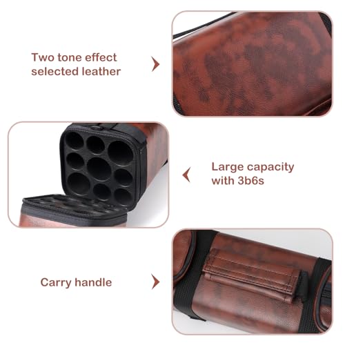 JTVTW Billardqueue-Tasche, 3 x 6, Kunstleder, harte Queue-Tasche für 3 Butts und 6 Schäfte, Braun