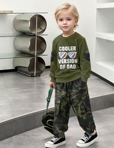Image of Gaupafmb Toddler Boy Clothes Black Long Sleeve Letter Print Sweatshirts and Camouflage Pants Toddler Boy Fall Outfits