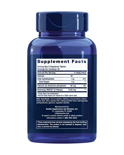 Life Extension D-Ribose Tablets - Ribose Supplement For Heart Health, Cellular Energy And Exercise Recovery Support – Gluten-Free, Non-Gmo, Vegetarian – 100 Tablets #TOP1