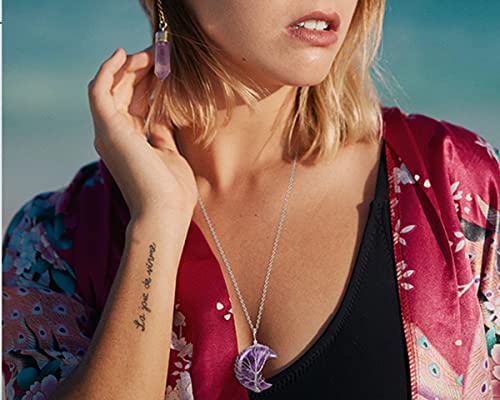 Pesoenth Amethyst Crystal Necklace Healing Crystal Moon Necklace Tree Of Life Wire Wrapped Natural Purple Crystal Stone Necklace Reiki Spirtual Quartz Crescent Moon Pendant For Women Men Jewelry Gift #TOP2