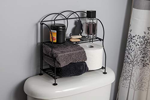 Lily's Home Cat Lovers Black Metal Countertop Wire Shelf Rack, Great for Household Items, Kitchen Organizer, Bathroom Storage and More. Foldable. 2-Tier