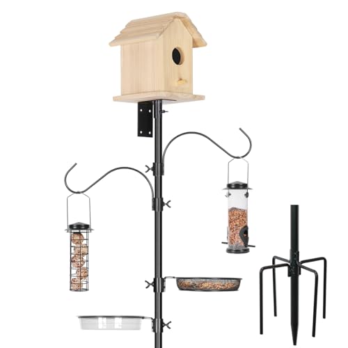Urban Deco Vogelhaus-Stangenhalterungsset, 196 cm, verstellbar, schäferhaken, vogelfutterstation, Stützstange, mit Vogelfutterspender Vogeltränke, Hof, Schwarz (Ausgenommen Vogelhäuser)