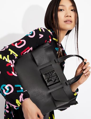 Image of Armani Exchange Women's Buckle Front Large structured Tote, Black, One size