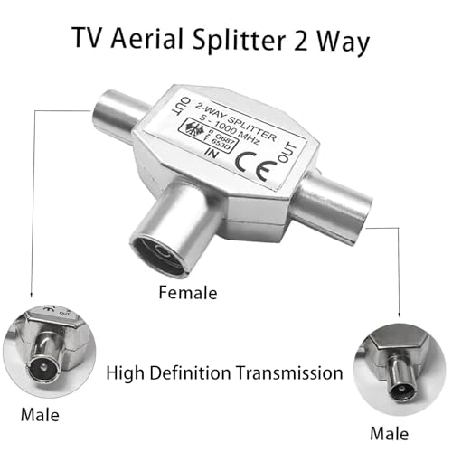 CSLGDMAI TV Aerial Splitter 2 Way, Coaxial TV Antenna Connector with Male and Female Connectors, Cable TV Coaxial Splitter, TV Signal Booster - Image 3