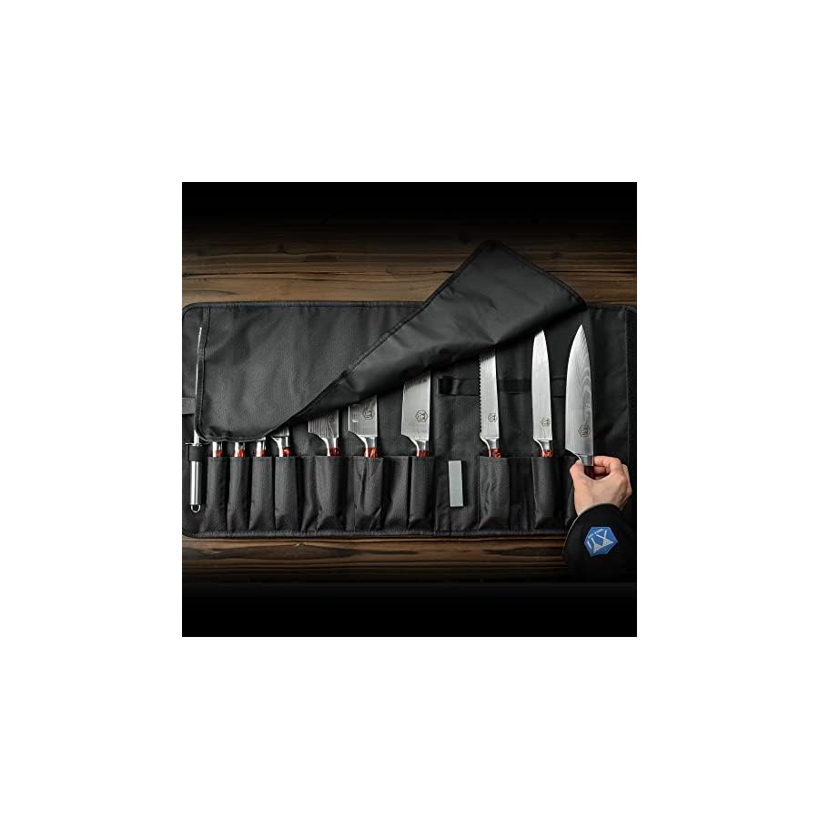 XYJ 13pcs/set Chef Knives With Carry Bag Sharpener Rod Whetstone Laser Pattern Stainless Steel Kitchen Knife Tools For Meat Fish Vegetable Cutting Ergonomic Handle