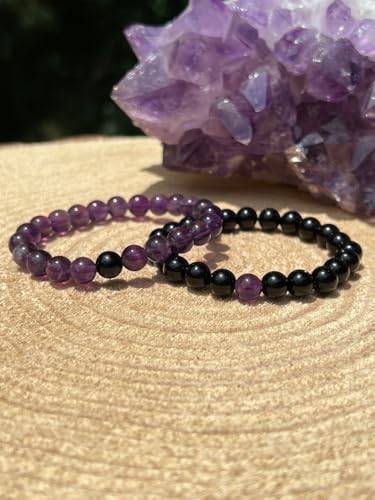 Bracelet couple améthyste 8mm pour apaiser le manque de la distance