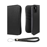 COGURE スマホケース iPhone15Plus用 手帳型 ケース ダイアリーケース 本革 カード収納 ストラップ 落下防止 スタンド機能 TPUケース 耐衝撃 磁石なし ギフトボックス付き COPB ブラック【Black】