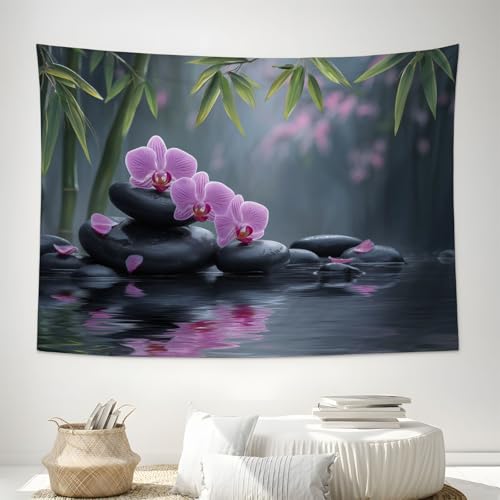 Tenture murale orchidée et pierre Zen pour créer un coin de relaxation dans votre salon