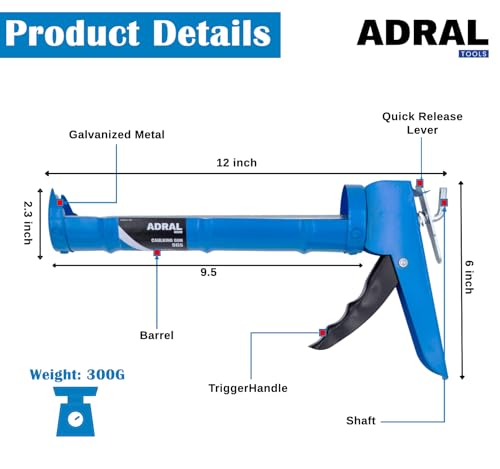 Image of Super Value 9-Inch Caulking Gun | 300g Lightweight | Sturdy Steel Body | Smooth Round Rod | 6:1 Thrust Ratio | For Acrylic, Latex & Silicone Sealants | Riveted End Caps | Hardened Plunger Bush