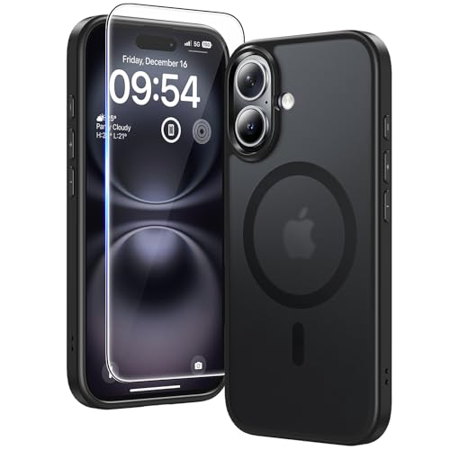 TAURI Funda Magnética para iPhone 16 6.1", Mate Negro