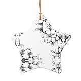Poezjzw Jasmine Flower Pattern Ceramic Christmas Ornament Star Shape Hanging Pendant Gifts for Xmas Holidays, Ornaments for Home Decor