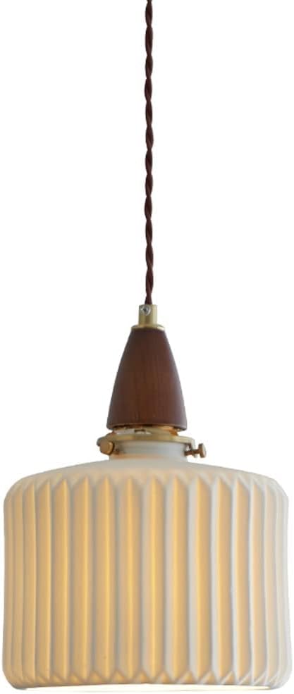 FFOCCO Halverwege de eeuw witte hanglamp met keramische streep kap houten plafond kroonluchters lamp verstelbaar snoer hangende verlichtingsarmatuur voor kantoor hal slaapkamer licht Present