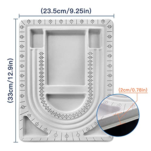 INDIVSHOW The Bead Board with Clear Cover,Grey Flocked,6 Recessed Compartments,3 U-Shaped Channels,Design Boards for Jewelry Bracelet Necklace Making DIY