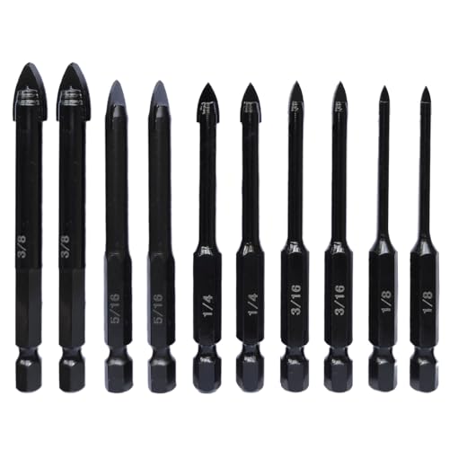 Hymnorq 10pc Tungsten Carbide Glass and Tile Drill Bit Set, 1/4" Hex Shank