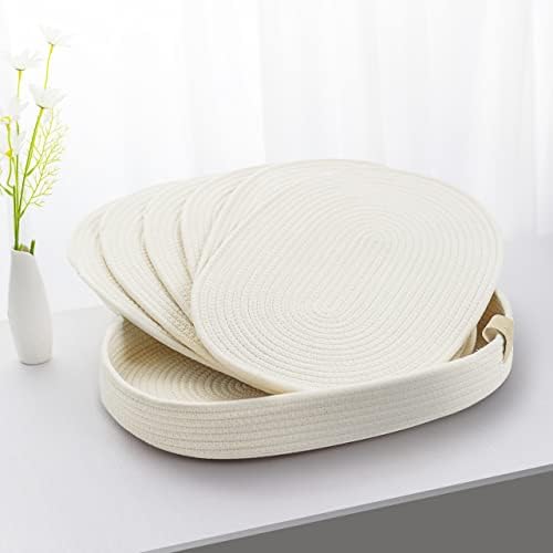 Art Pinecone's Woven Cotton Rope Oval Placemats Set of 6, 16 * 12 inches. Heat Resistant and Non-Slip Rope Placemats - Complete with Holder and Perfect for Table Decor! (Off White)