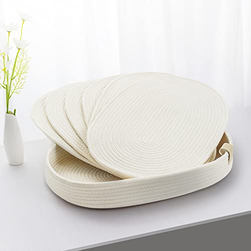 Art Pinecone's Woven Cotton Rope Oval Placemats Set Of 6, 16 * 12 Inches. Heat Resistant And Non-Slip Rope Placemats - Complete With Holder And Perfect For Table Decor! (Off White) #TOP3