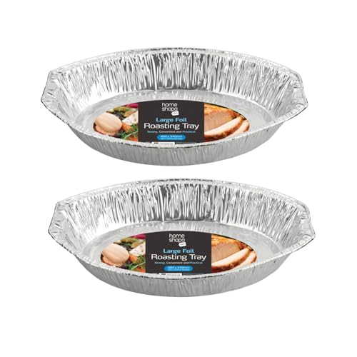 Image of HOMESHOPA Large Oval Roasting Tray, Pack of 2 Disposable Aluminium Foil, Tin Containers for Cooking, Roasting, Broiling, Bakeware, Storing, Prepping Food, Heating, Oven and Freezer Safe