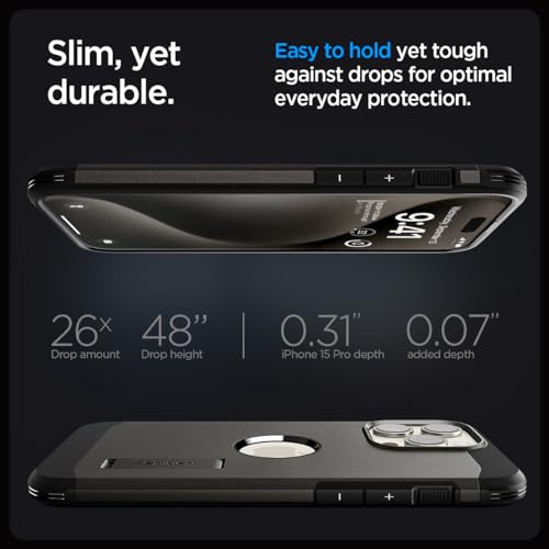 Image of Spigen Tough Armor MagFit Designed for iPhone 15 Pro Case (2023) [Kickstand] [Military-Grade Protection] Compatible with MagSafe - Gunmetal