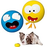 HOLYSTEED Squeaky Dog Toys for Medium Dogs, Large Breeds, Stuffed Latex Squeaky Dog Balls, Simle Face Puppy Squeaky Toys Flat Ball 2pcs