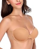 HANSCA Women’s Backless Strapless Push Up Bra Thick Padded Sticky Underwired Bras Self Adhesive(Caramel,B)