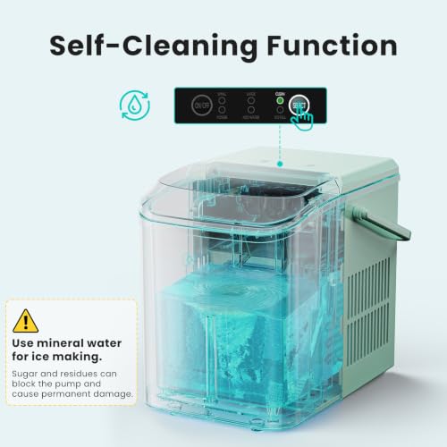 Image of OLIXIS Countertop Ice Maker Machine with Handle, Auto-Cleaning Portable Ice Maker with Basket & Scoop, 26lbs in 24Hrs & 9 Cubes in 6 Mins, 2 Cube Sizes, for Home Party Camping RV, Green