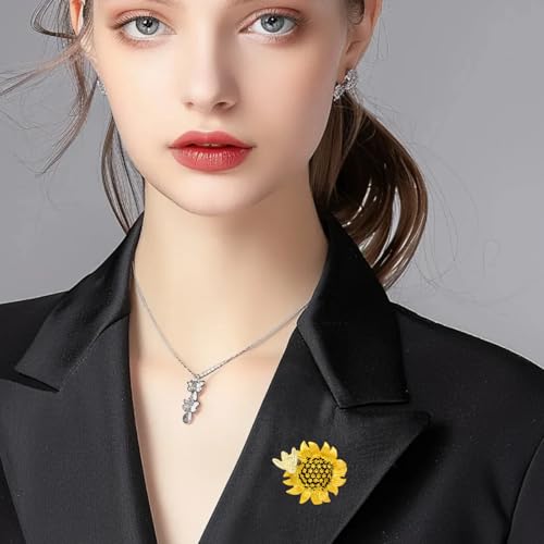 Image of Honbay 4PCS Sparkling Rhinestones Sunflower Brooch Pins Enamel Alloy Flower Bee Brooches Daisy Breastpin Lapel Pins Hat Scarf Shawl Sweater Cardigan Clips