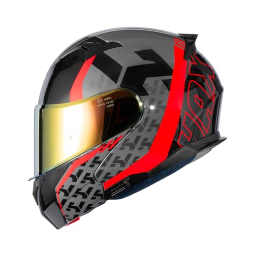 Image of HAX Modular Flip-Up Dual Visor Motorcycle Helmet Adult DOT /ECE Approved | Lightweight, Comfortable, and Stylish Helmet for Men and Women - Amatista Series Wind Red XL