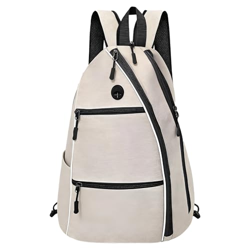 Beige Canvas Sport Daypack, Tennis Backpack 15.7 X 12.6 X 7.9 in for Young Players, Multi Pockets for Rackets & Gear, Ideal for Travel, Workout