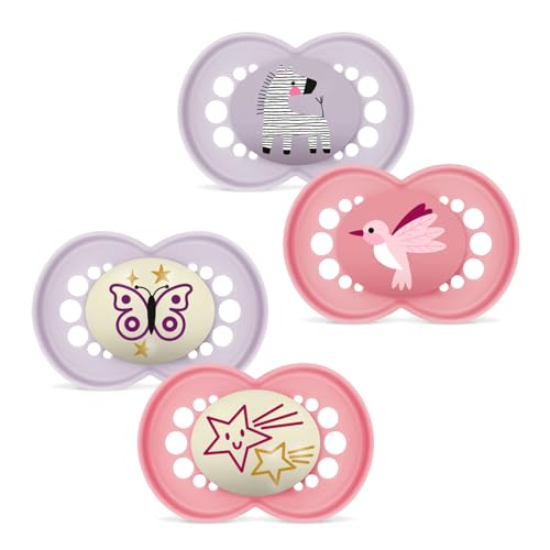 MAM Day & Night 6-16 mesi Ciuccio in silicone Girls, set da 4 pezzi, con 2 scatole sterilizzate