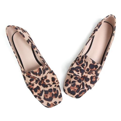Image of WENJIAZHIZHI Square Toe Bow Ballet Slip-On | Classic Suede Finish,Chic Bow Detail,Effortless Everyday Style,Wedding Party Office,Plus Size Available