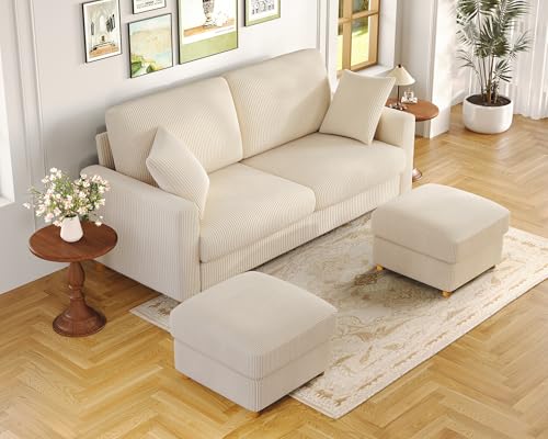 Image of Kidirect 70in U Shaped Couch, Modular Sofa No Tool Assembly, Comfy Sectional Couches for Living Room 21in Deeper Seats, Corduroy Sofas for Living Room with 2 Pillows, Loveseat Sofa Set, Beige Couch