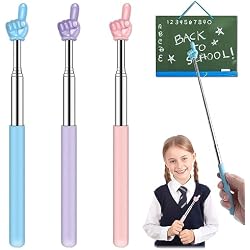 Retractable Teacher Pointer for Classroom Kids Reading, Dumero Extendable Finger Pointer Stick for School, Collapsible Finger Pointing Stick, Long Telescoping Hand Pointer, -3 Pack: Blue, Pink, Purple