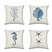 Gfdg Fundas de Cojín,4 Piezas Throw Pillow Case,Funda de Almohada de Lino de Algodón,Funda de Almohada Decorativa,Funda de Almohada con Estampado,con Cremallera,para Sala de Estar,Sofá(45x45CM,Azul)