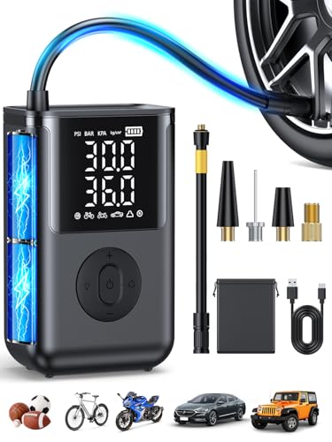 Tire Inflator Portable Air Compressor,160 PSI & 20000mAh Cordless Air Pump for Car Tires with Digital Pressure Gauge, Tire Pump Auto Shut-Off Portable Tire Inflator for Car, Motorcycle, Bicycle, Ball
