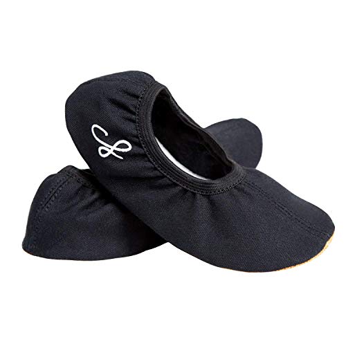 Siegertreppchen® Zapatillas Deportivas Zapatos de Gimnasia Zapatos de Baile Talla 33 Cuero Negro para Niñas y Niños. Suela Transpirable y Antideslizante Cover