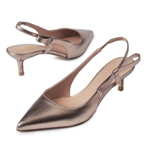 Milooey shoes Women's Pointed Toe Side Bow Pumps Kitten Low Heels Elastic Strap Slingback Dress Sandal Shoes Size 4-16 US4