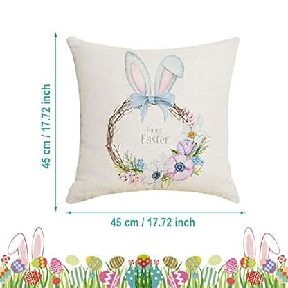 Generisch 4er Set Ostern Kissenbezug 45x45cm,Mode Hasen Blumen Ostereier Leinen Dekokissen Cases Home Kissenbezug FrüHling 40x40 Kissen FrüHling FüR Wohnzimmer Sofa BüRo Auto Dekor – Bild 7