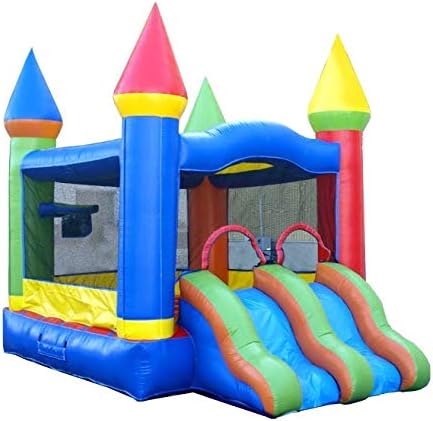 Modern Rainbow Inflatable Bounce House with Dual Lane Slide | 12' Foot x 12' Foot Bouncy Area & Slides | Crossover Combo Playhouse | Includes: Blower, Stakes, & Storage Bag