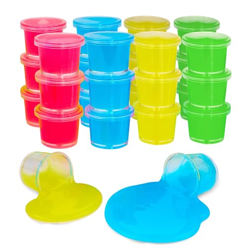 Mini Glow in The Dark Slime - 24 Pack - Slime Party Favors Neon Blue, Green, Pink, Yellow Colors - Glowing Slime Kit for Kids - Party Favors, Goody Bag Fillers