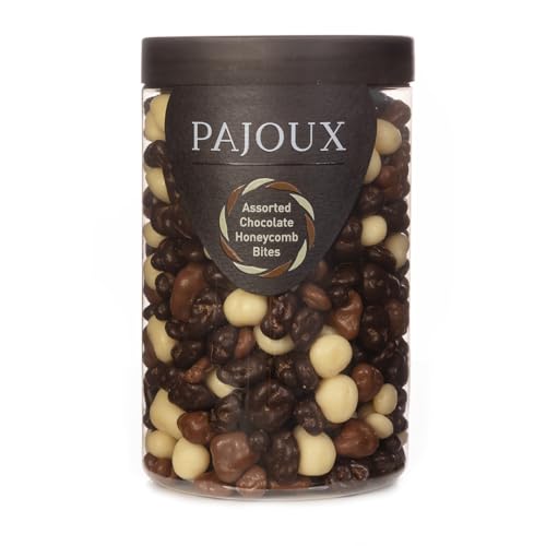 Pajoux Assorted Chocolate Honeycomb Bites (Large) 300g | Dark, Milk and White Chocolate Covered Honeycomb - Palm Oil Free - Chocolate in a Gift Jar